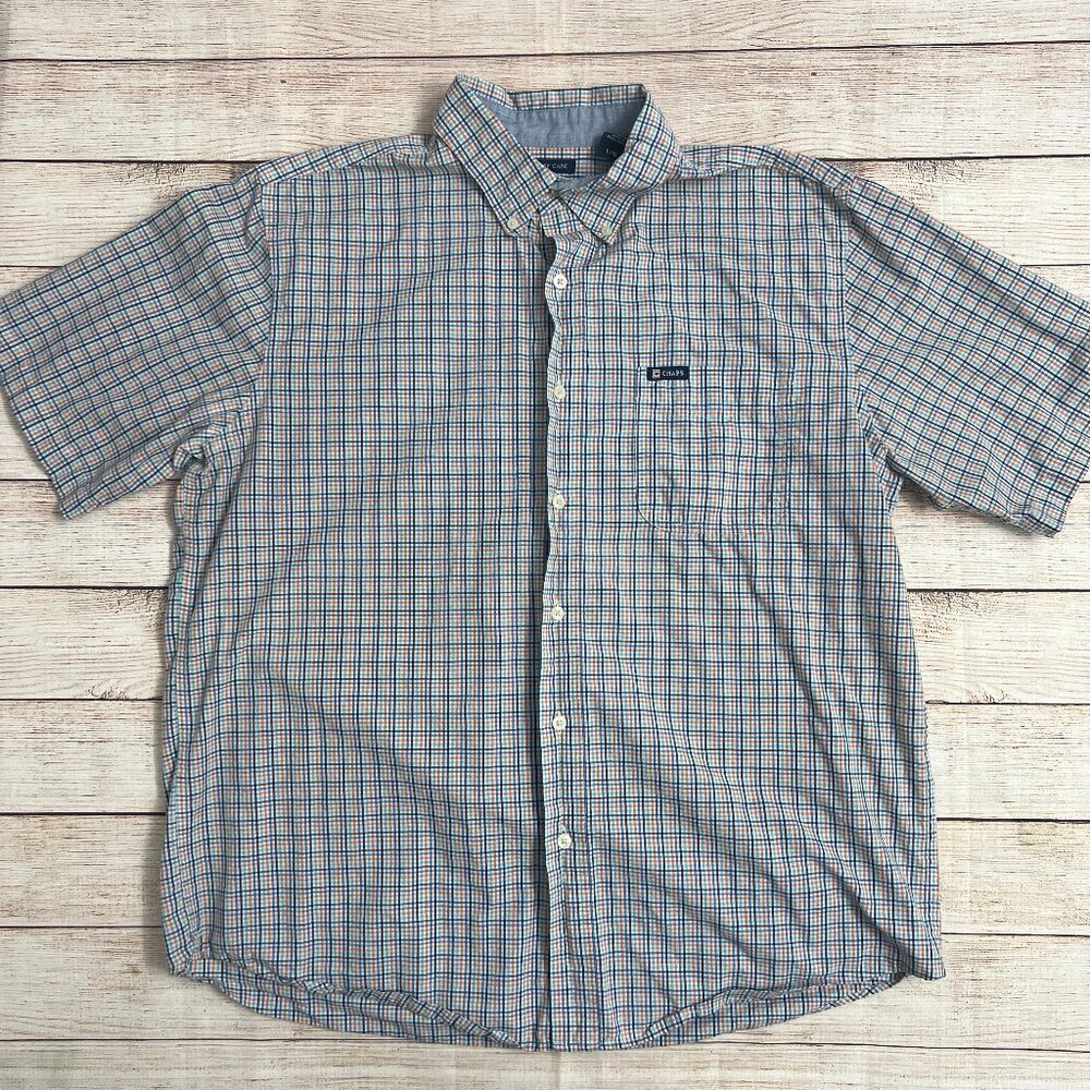 Chaps Men's Large Short Sleeve Button Down Shirt‎ Plaid Easy Care Multicolor